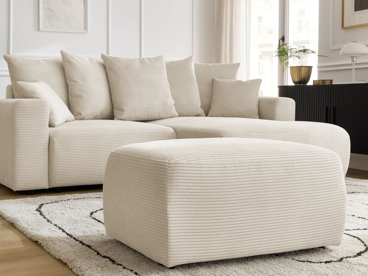 Canapé d'angle convertible coffre ATILLA velours côtelé avec pouf