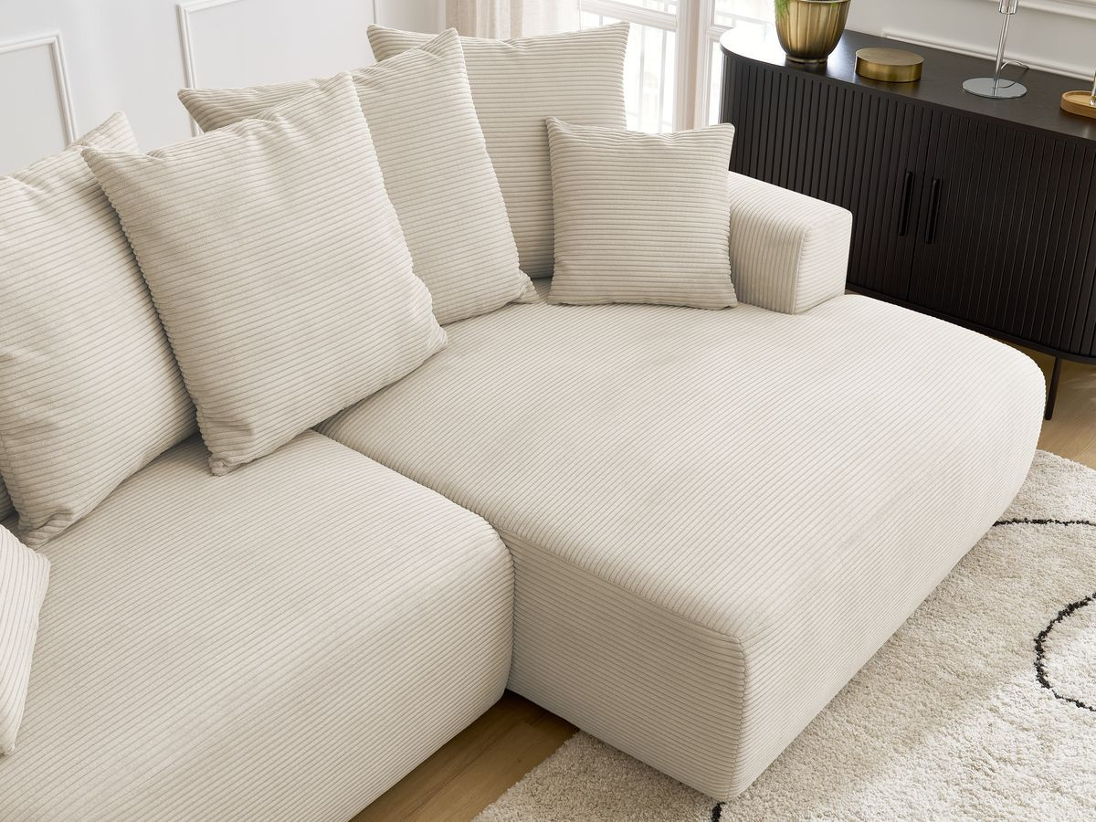 Canapé d'angle convertible coffre ATILLA velours côtelé avec pouf