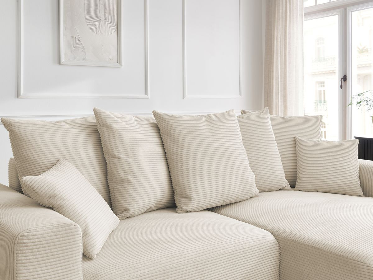 Canapé d'angle convertible coffre ATILLA velours côtelé avec pouf