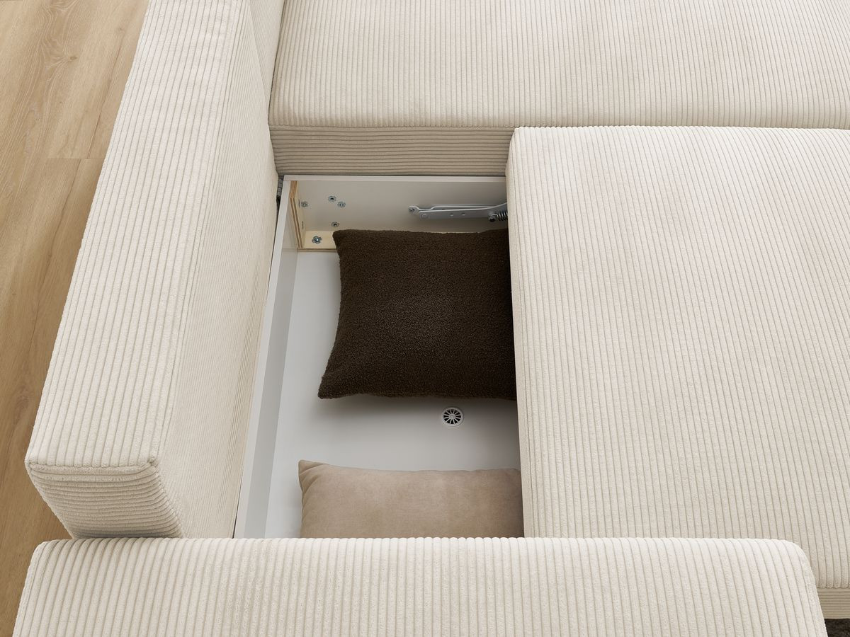 Canapé d'angle convertible coffre ATILLA velours côtelé avec pouf