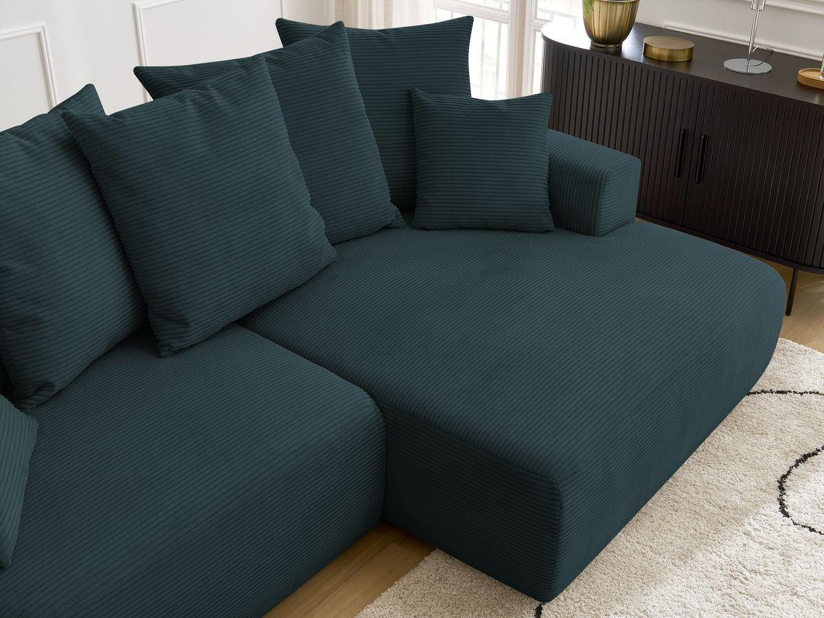 Canapé d'angle convertible coffre ATILLA velours côtelé avec pouf