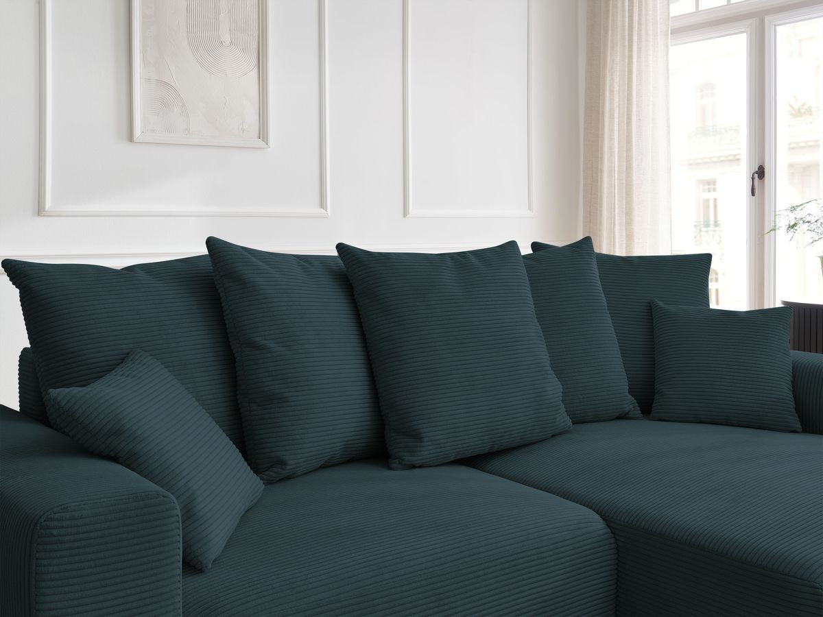 Canapé d'angle convertible coffre ATILLA velours côtelé avec pouf