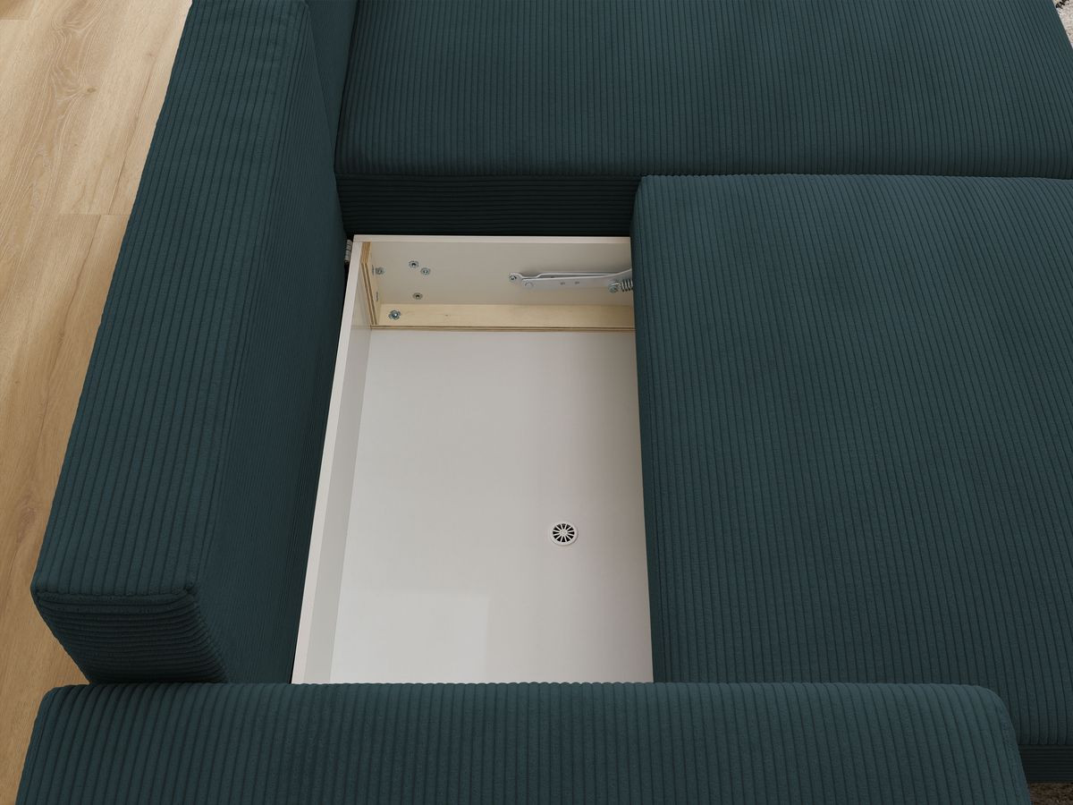 Canapé d'angle convertible coffre ATILLA velours côtelé avec pouf