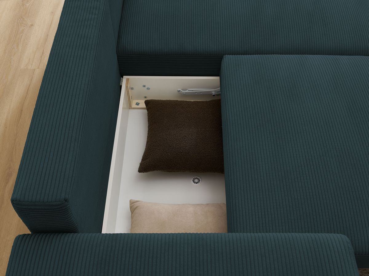 Canapé d'angle convertible coffre ATILLA velours côtelé avec pouf