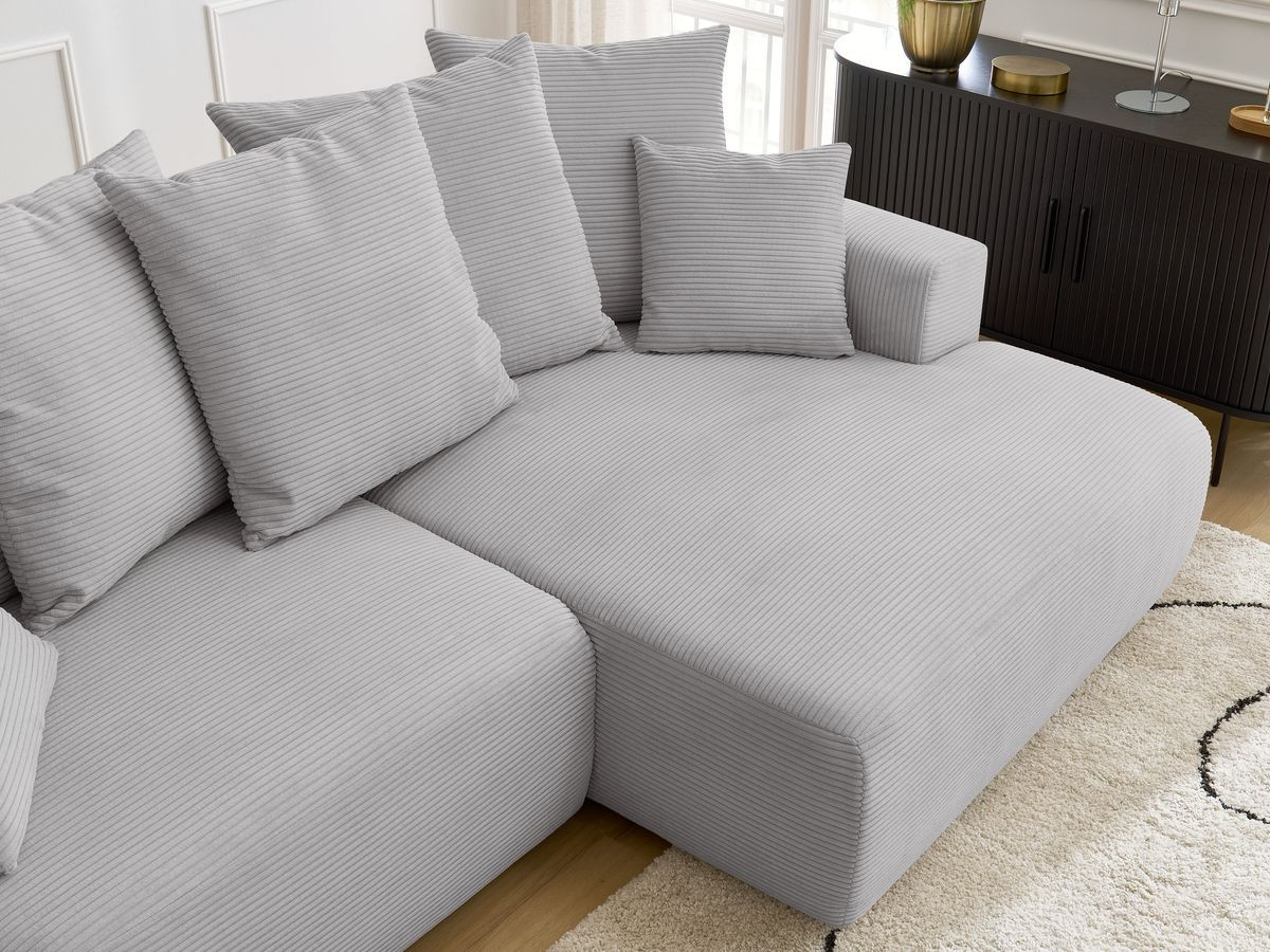 Canapé d'angle convertible coffre ATILLA velours côtelé avec pouf