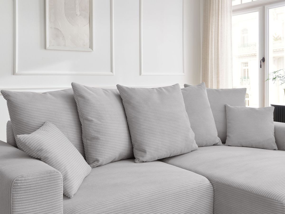 Canapé d'angle convertible coffre ATILLA velours côtelé avec pouf