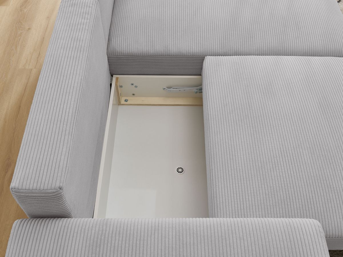 Canapé d'angle convertible coffre ATILLA velours côtelé avec pouf