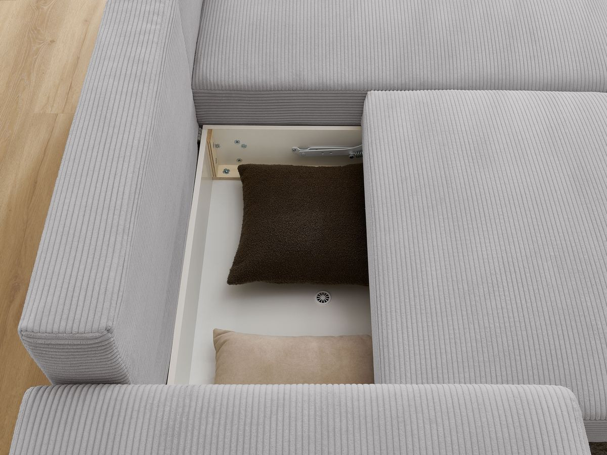 Canapé d'angle convertible coffre ATILLA velours côtelé avec pouf