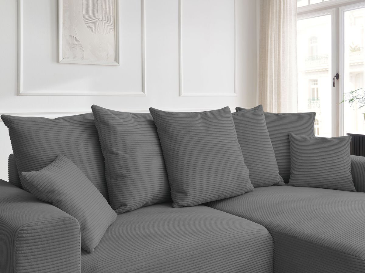 Canapé d'angle convertible coffre ATILLA velours côtelé avec pouf