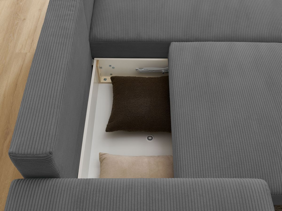 Canapé d'angle convertible coffre ATILLA velours côtelé avec pouf