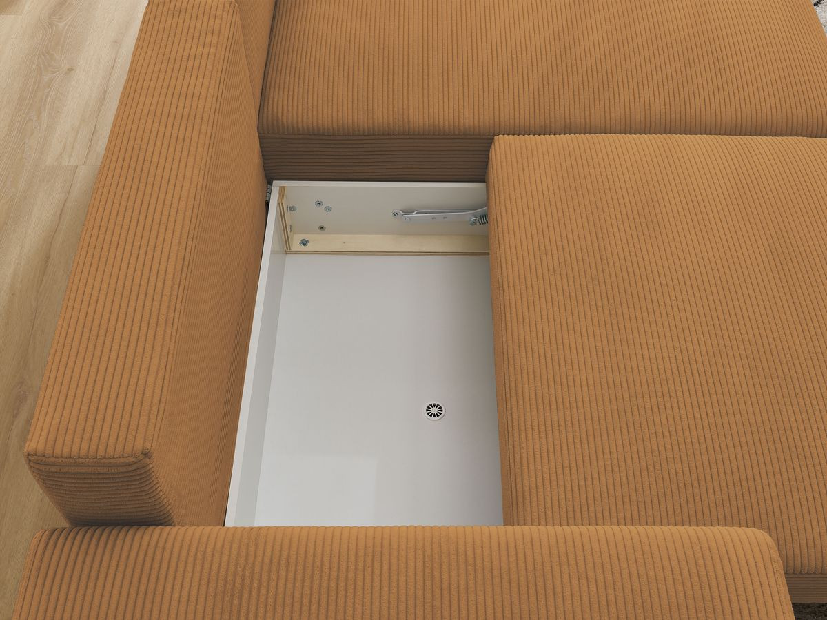 Canapé d'angle convertible coffre ATILLA velours côtelé avec pouf