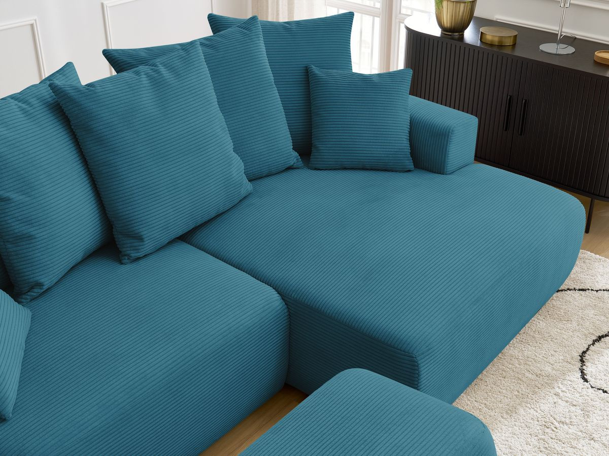 Canapé d'angle convertible coffre ATILLA velours côtelé avec pouf
