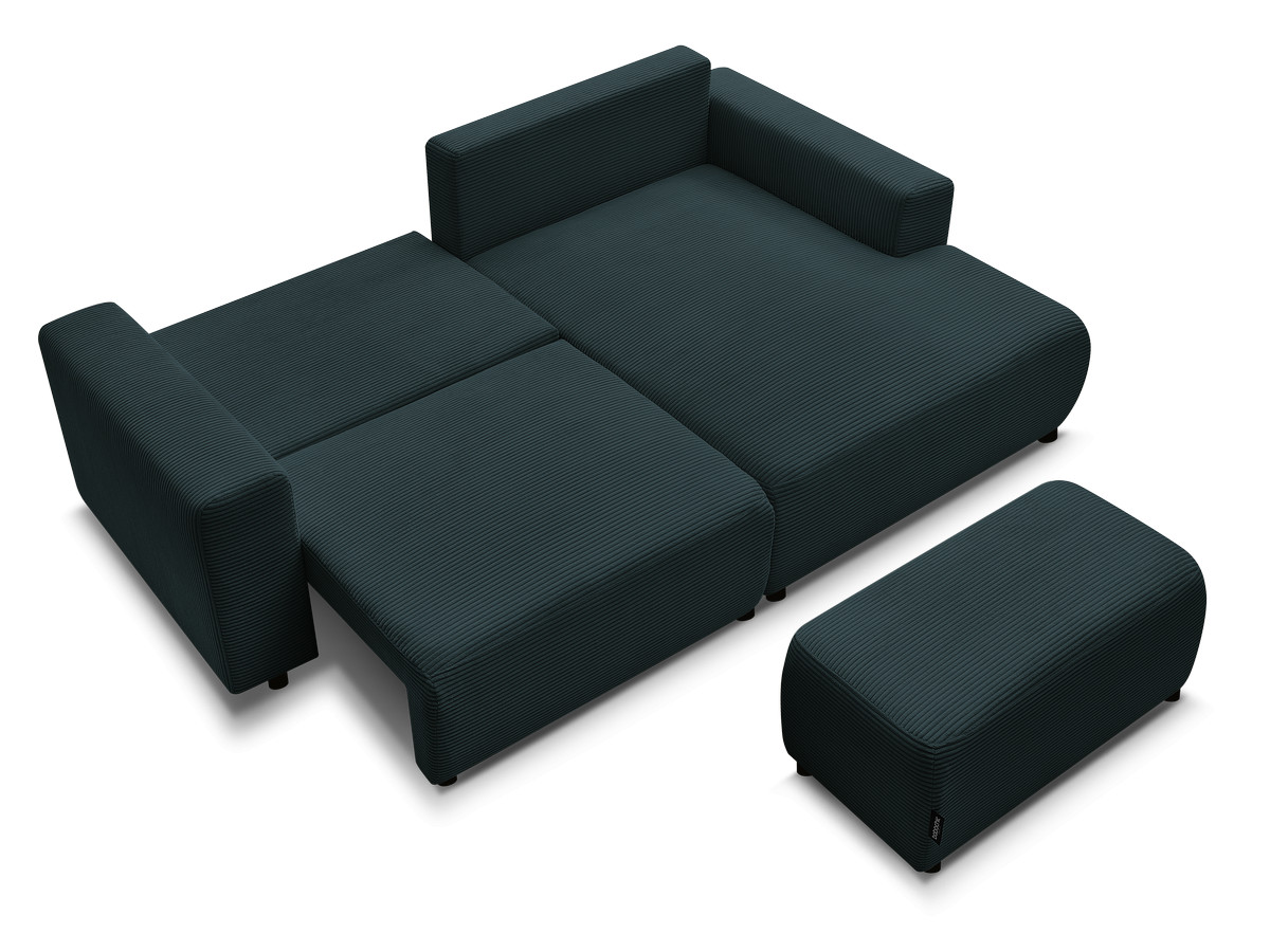 Canapé d'angle convertible coffre ATILLA velours côtelé avec pouf
