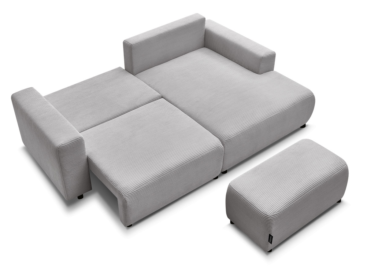Canapé d'angle convertible coffre ATILLA velours côtelé avec pouf