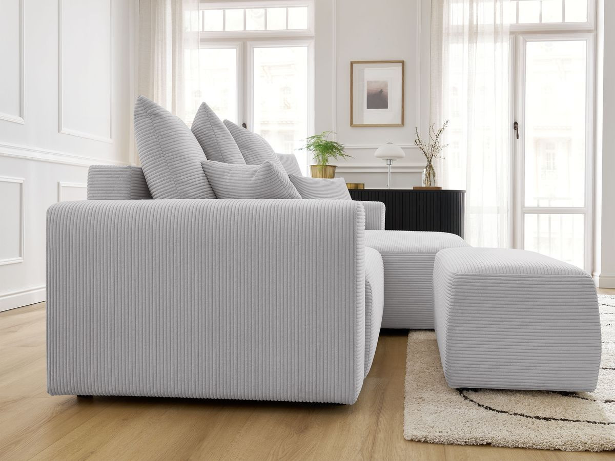 Canapé d'angle convertible coffre ATILLA velours côtelé avec pouf