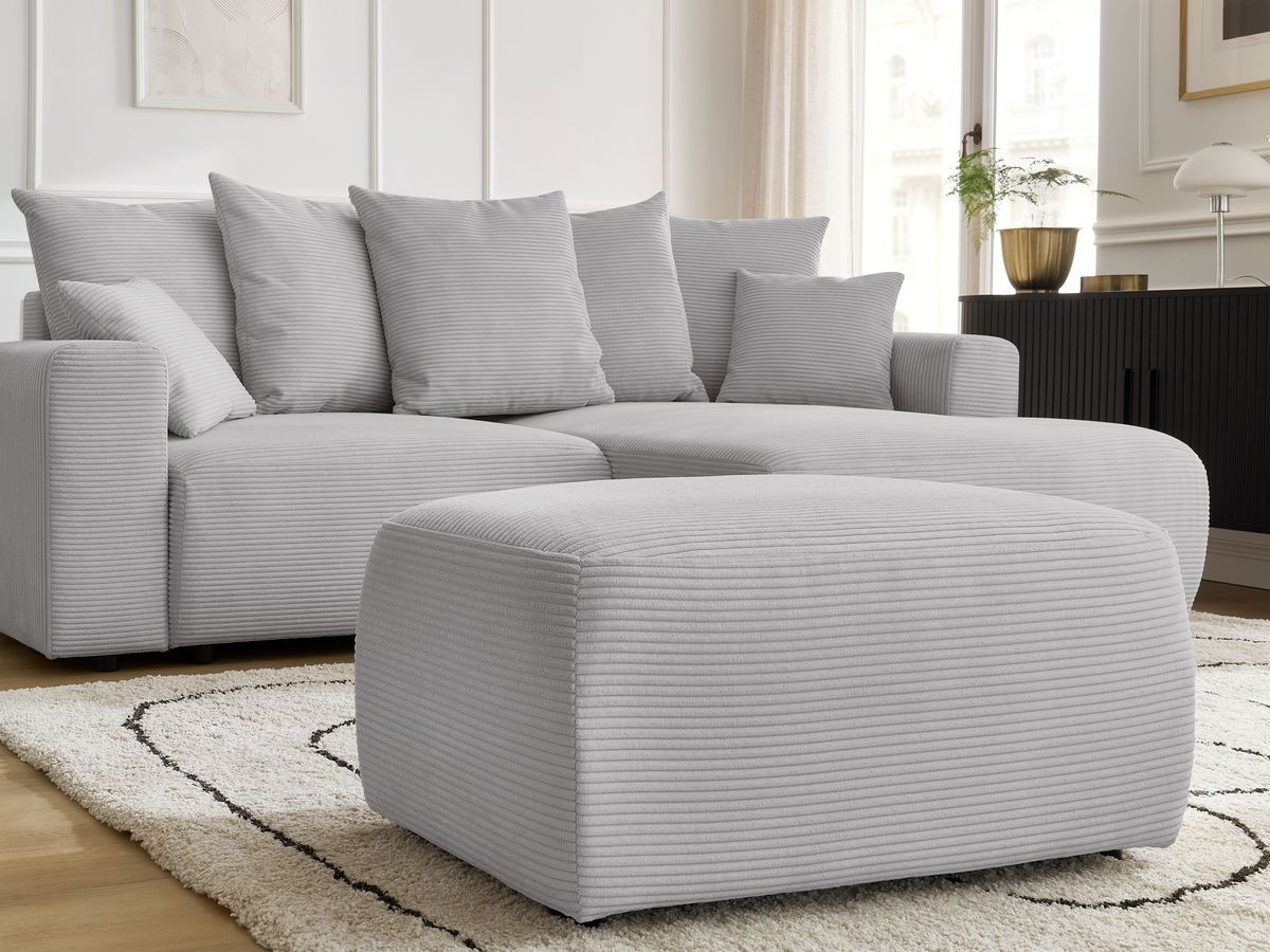 Canapé d'angle convertible coffre ATILLA velours côtelé avec pouf