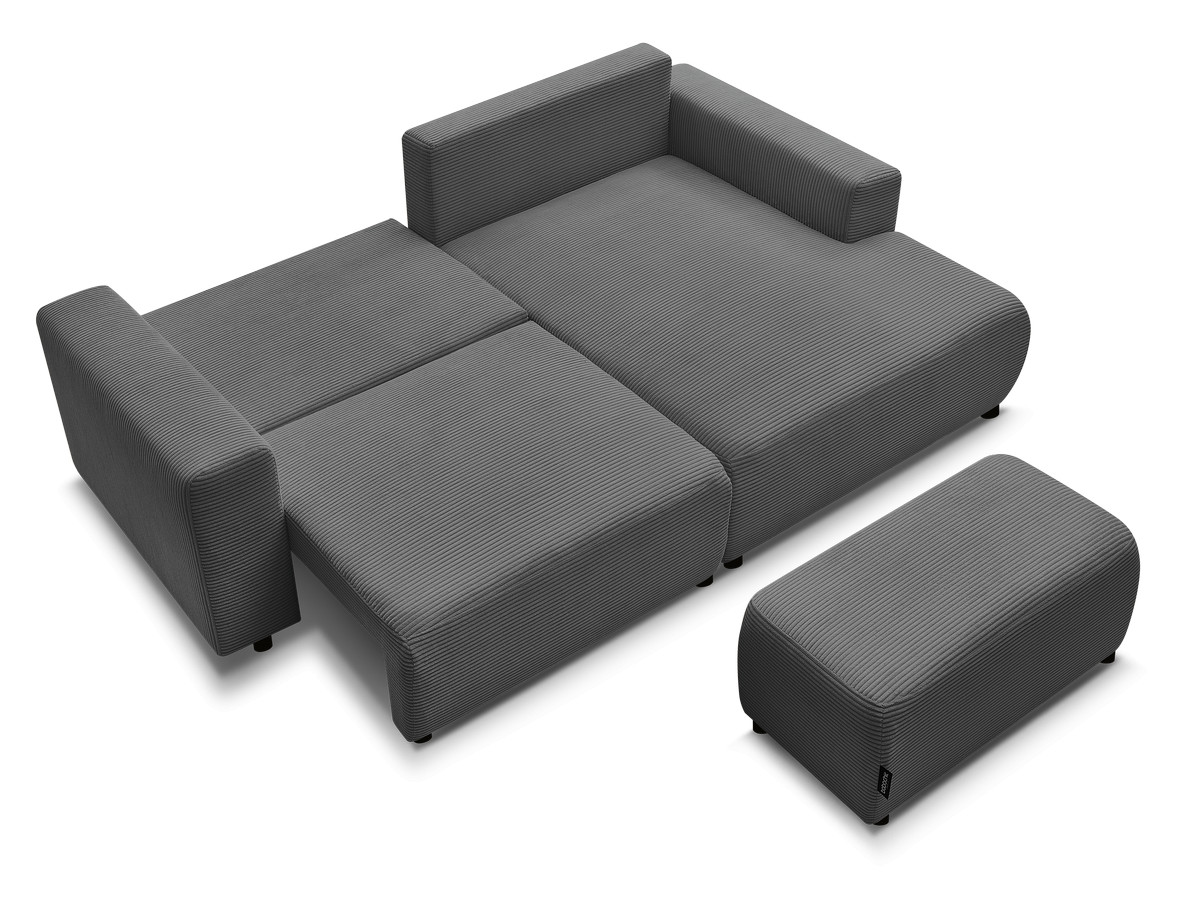 Canapé d'angle convertible coffre ATILLA velours côtelé avec pouf