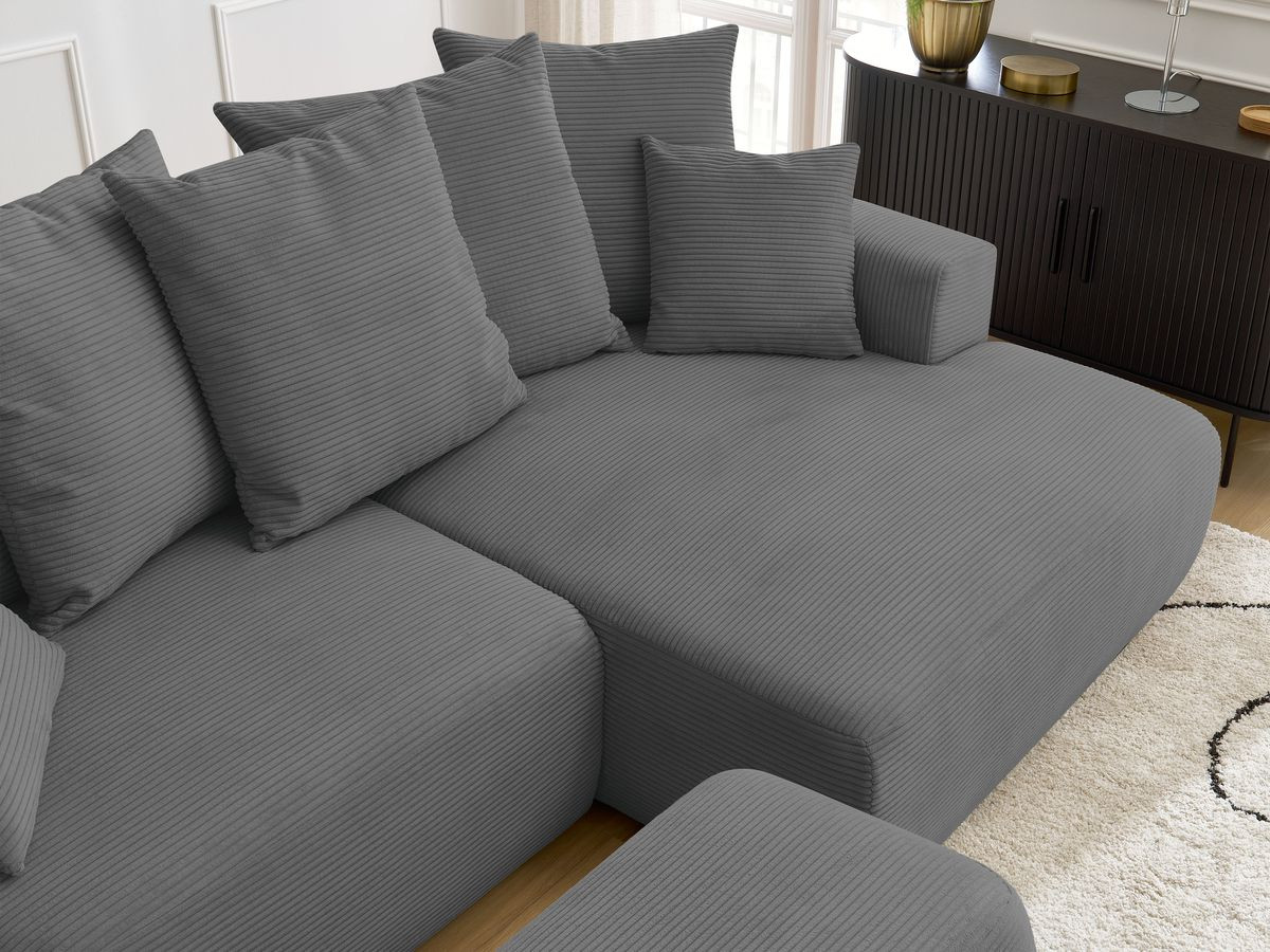 Canapé d'angle convertible coffre ATILLA velours côtelé avec pouf