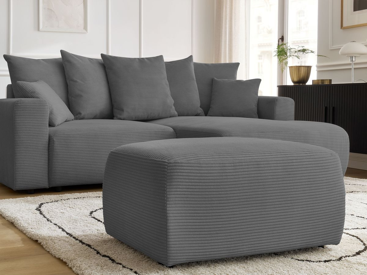 Canapé d'angle convertible coffre ATILLA velours côtelé avec pouf