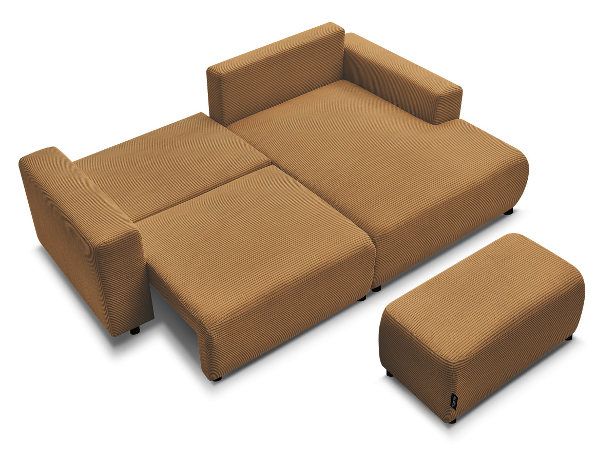 Canapé d'angle convertible coffre ATILLA velours côtelé avec pouf