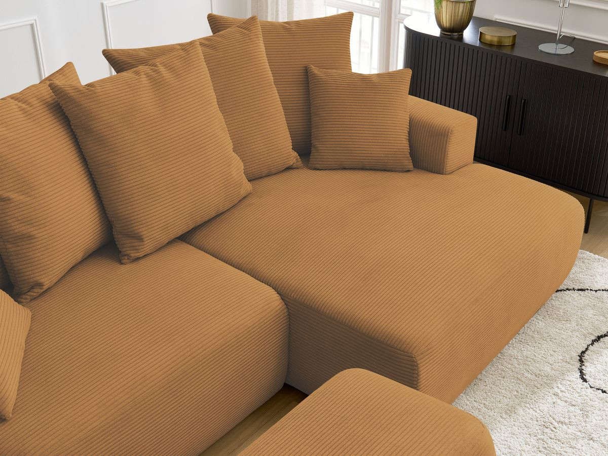 Canapé d'angle convertible coffre ATILLA velours côtelé avec pouf