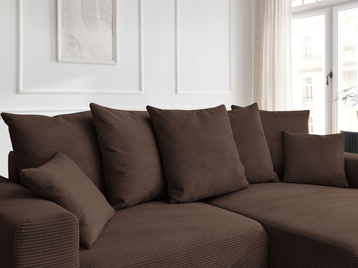 Canapé d'angle convertible coffre ATILLA velours côtelé avec pouf