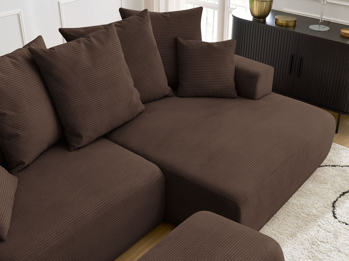 Canapé d'angle convertible coffre ATILLA velours côtelé avec pouf
