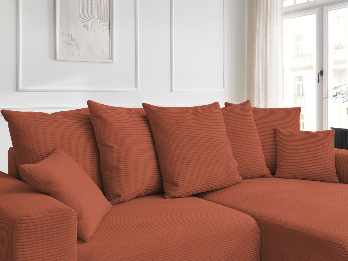 Canapé d'angle convertible coffre ATILLA velours côtelé avec pouf