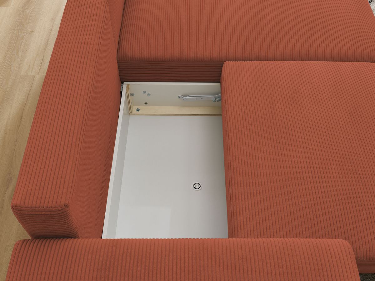 Canapé d'angle convertible coffre ATILLA velours côtelé avec pouf