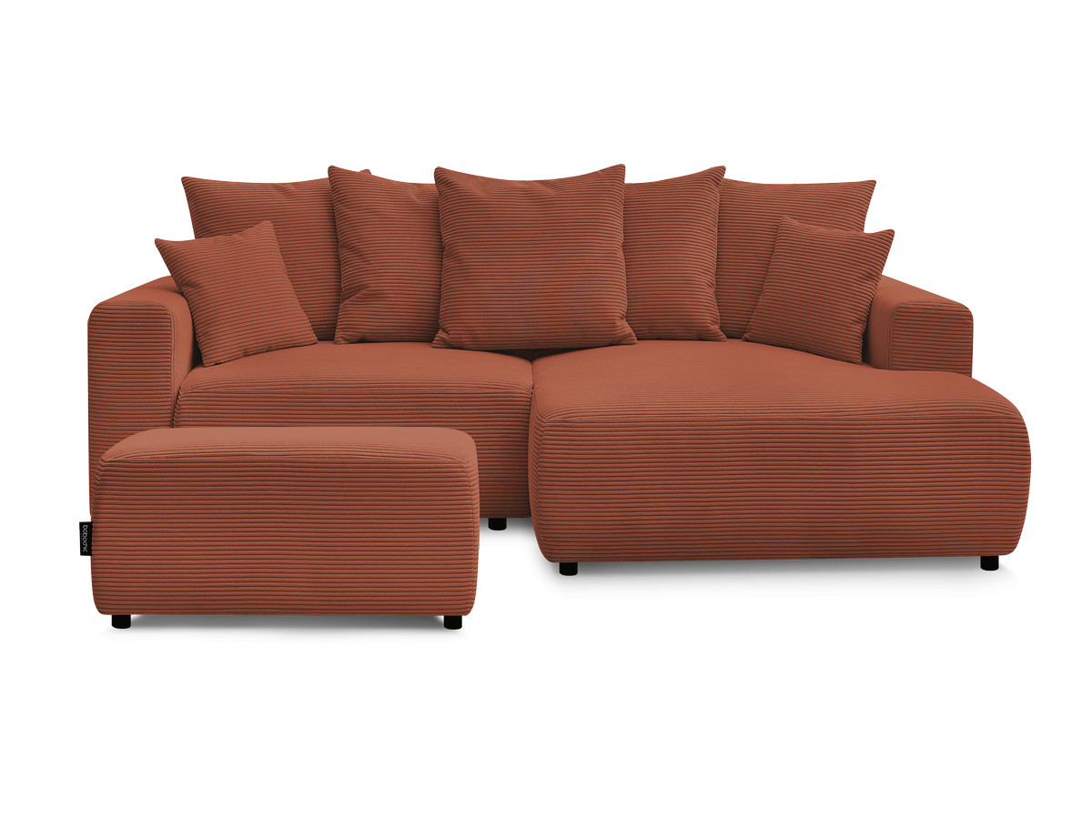 Canapé d'angle convertible coffre ATILLA velours côtelé avec pouf