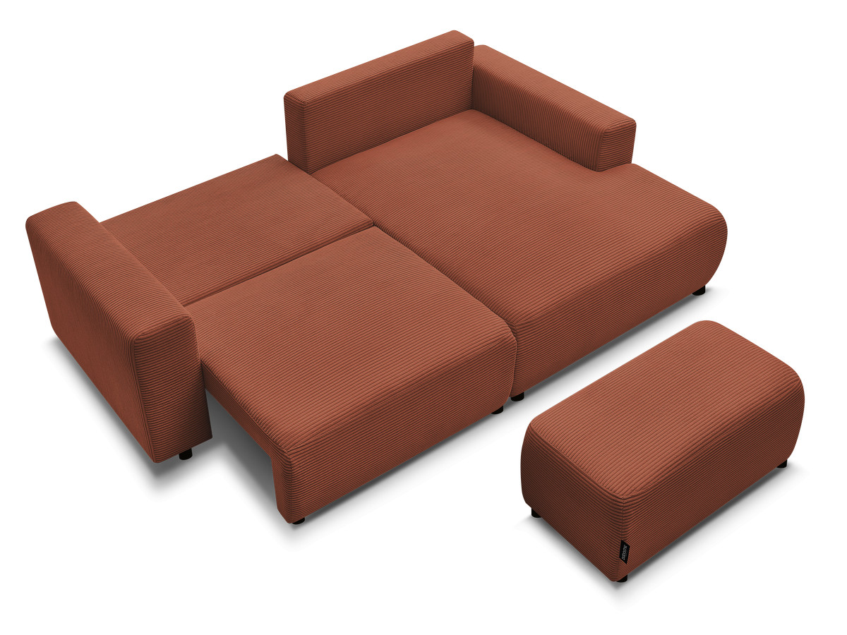 Canapé d'angle convertible coffre ATILLA velours côtelé avec pouf