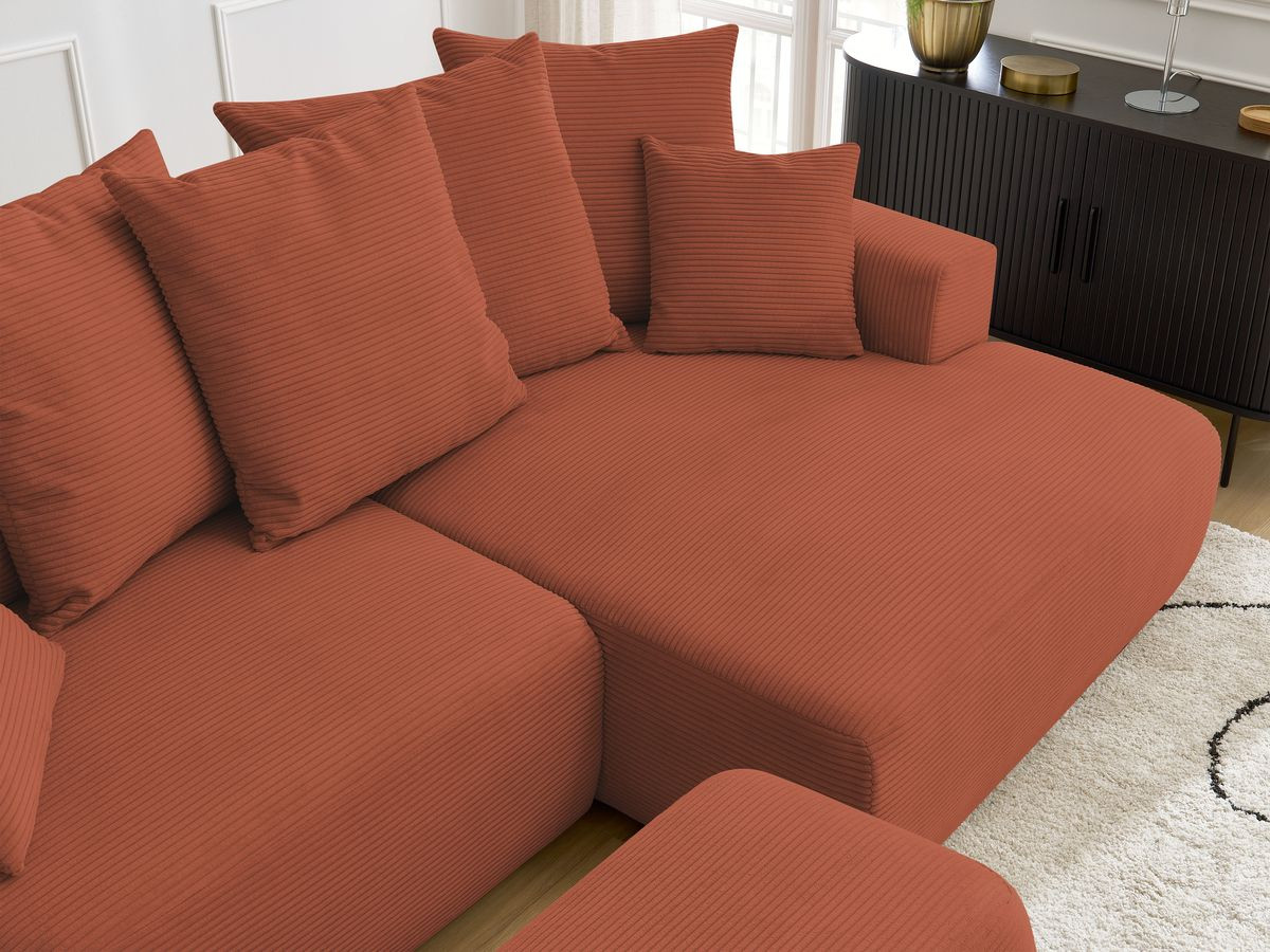 Canapé d'angle convertible coffre ATILLA velours côtelé avec pouf