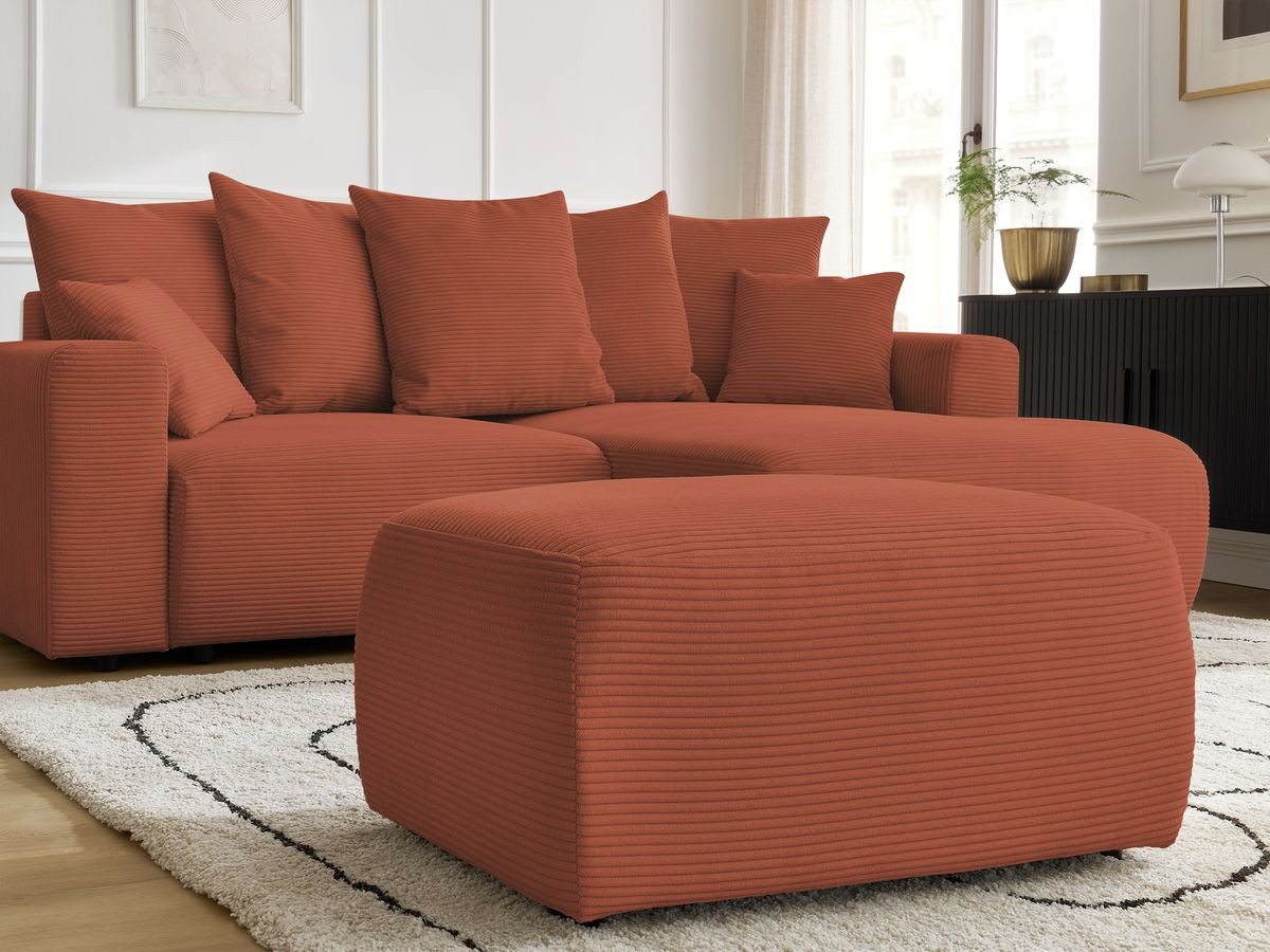Canapé d'angle convertible coffre ATILLA velours côtelé avec pouf