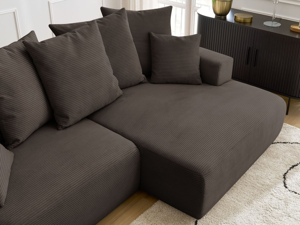 Canapé d'angle convertible coffre ATILLA velours côtelé avec pouf