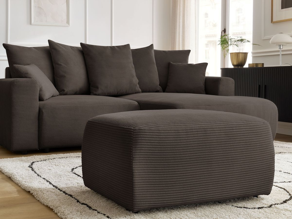 Canapé d'angle convertible coffre ATILLA velours côtelé avec pouf