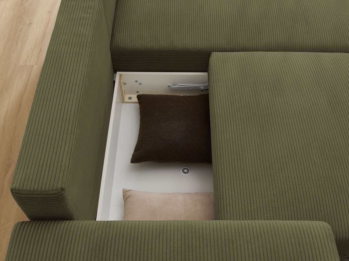 Canapé d'angle convertible coffre ATILLA velours côtelé avec pouf