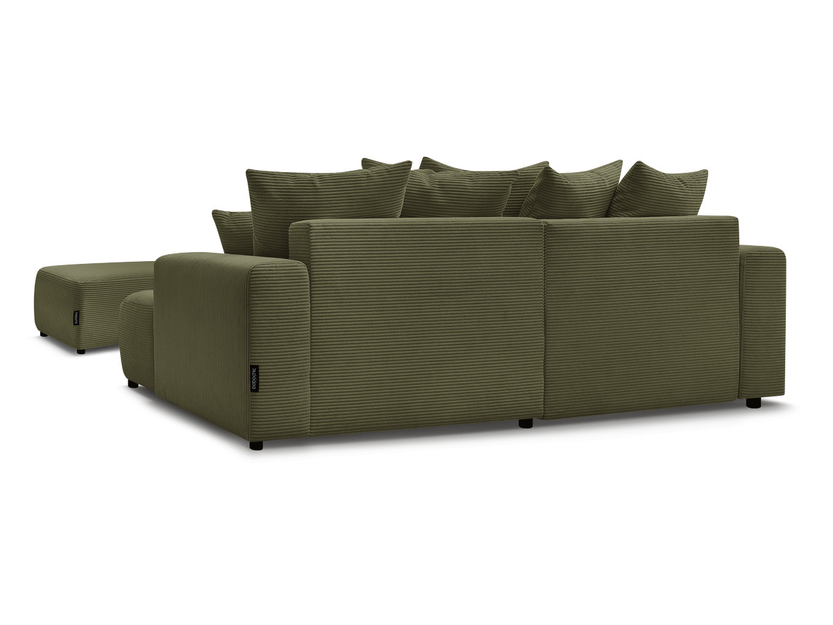 Canapé d'angle convertible coffre ATILLA velours côtelé avec pouf