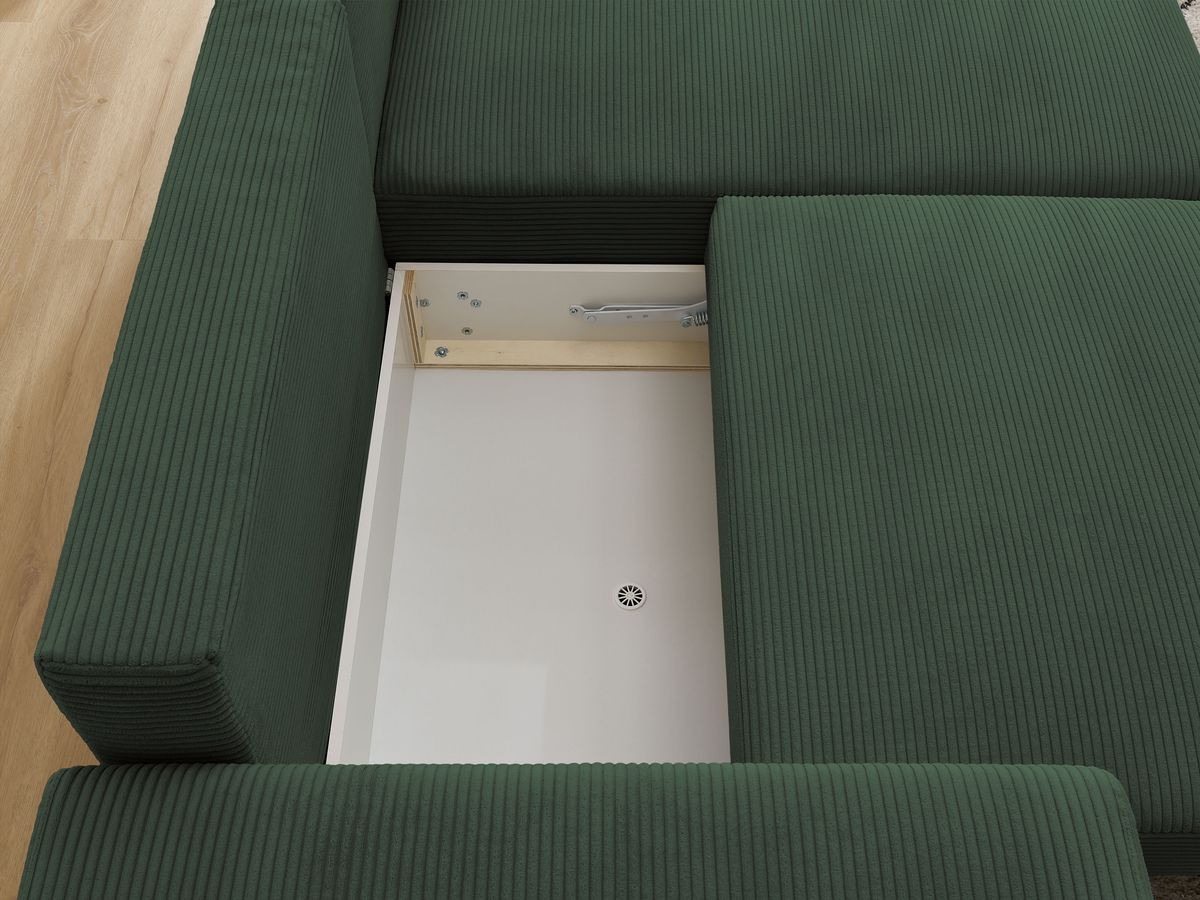 Canapé d'angle convertible coffre ATILLA velours côtelé avec pouf