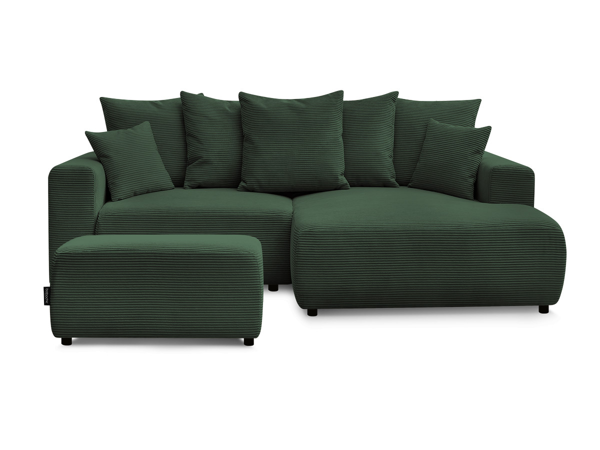 Canapé d'angle convertible coffre ATILLA velours côtelé avec pouf