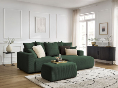Canapé d'angle convertible coffre ATILLA velours côtelé avec pouf
