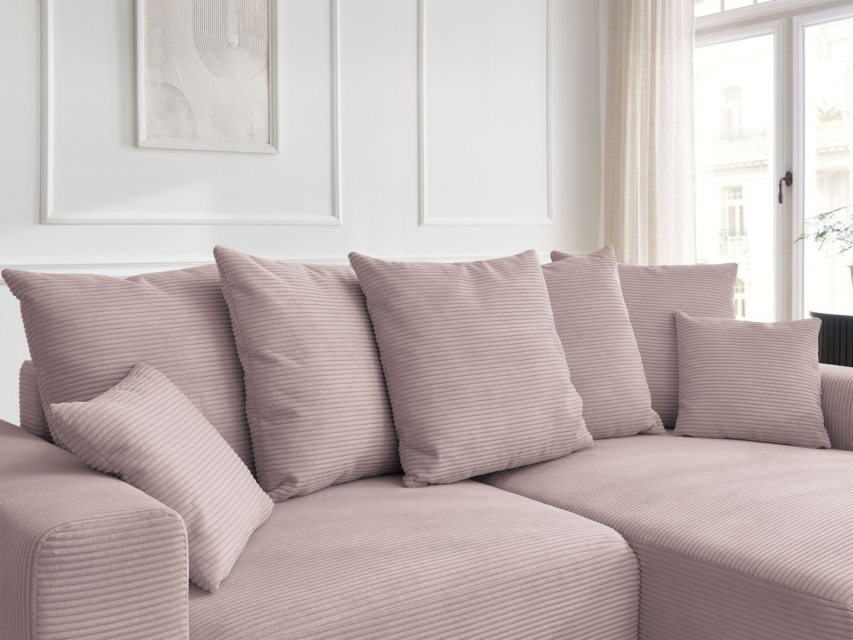 Canapé d'angle convertible coffre ATILLA velours côtelé avec pouf