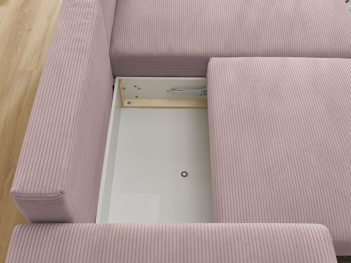 Canapé d'angle convertible coffre ATILLA velours côtelé avec pouf