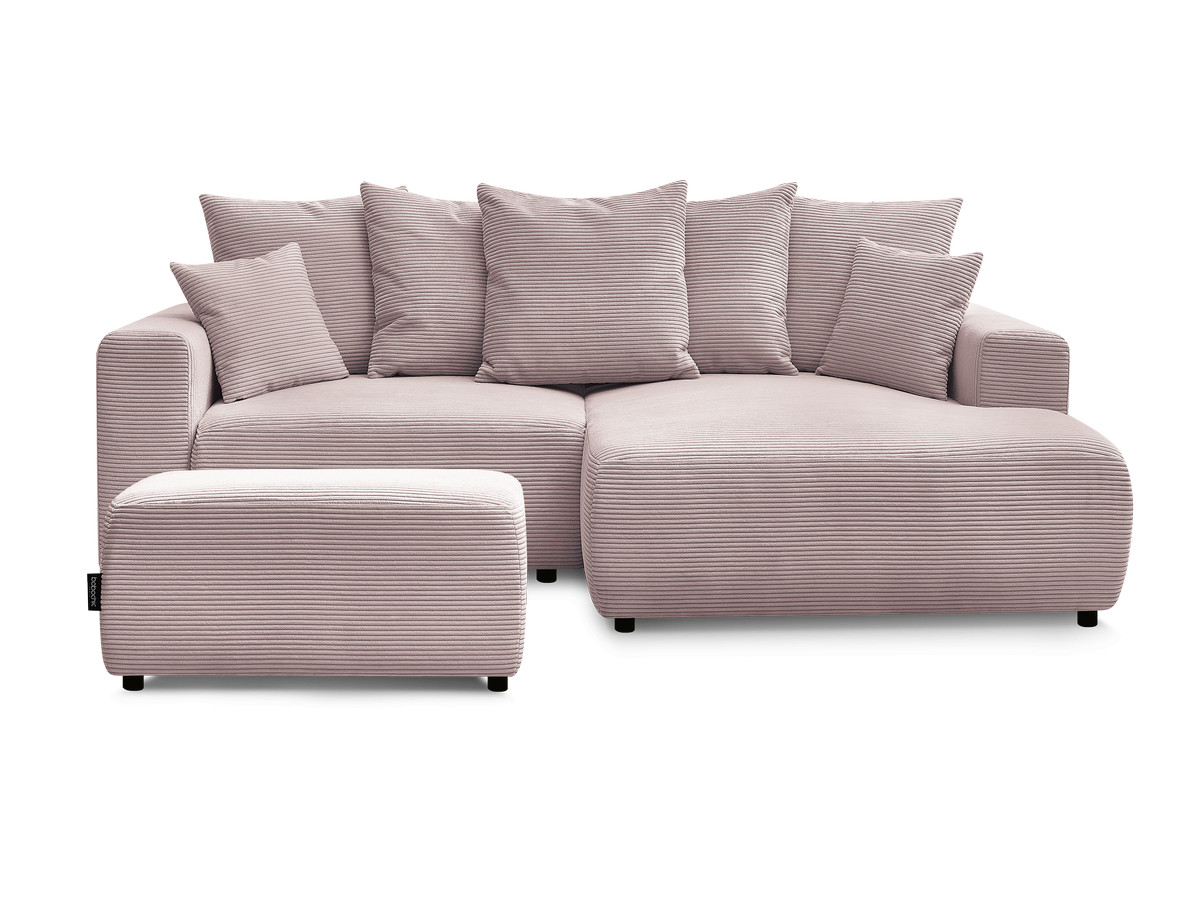 Canapé d'angle convertible coffre ATILLA velours côtelé avec pouf