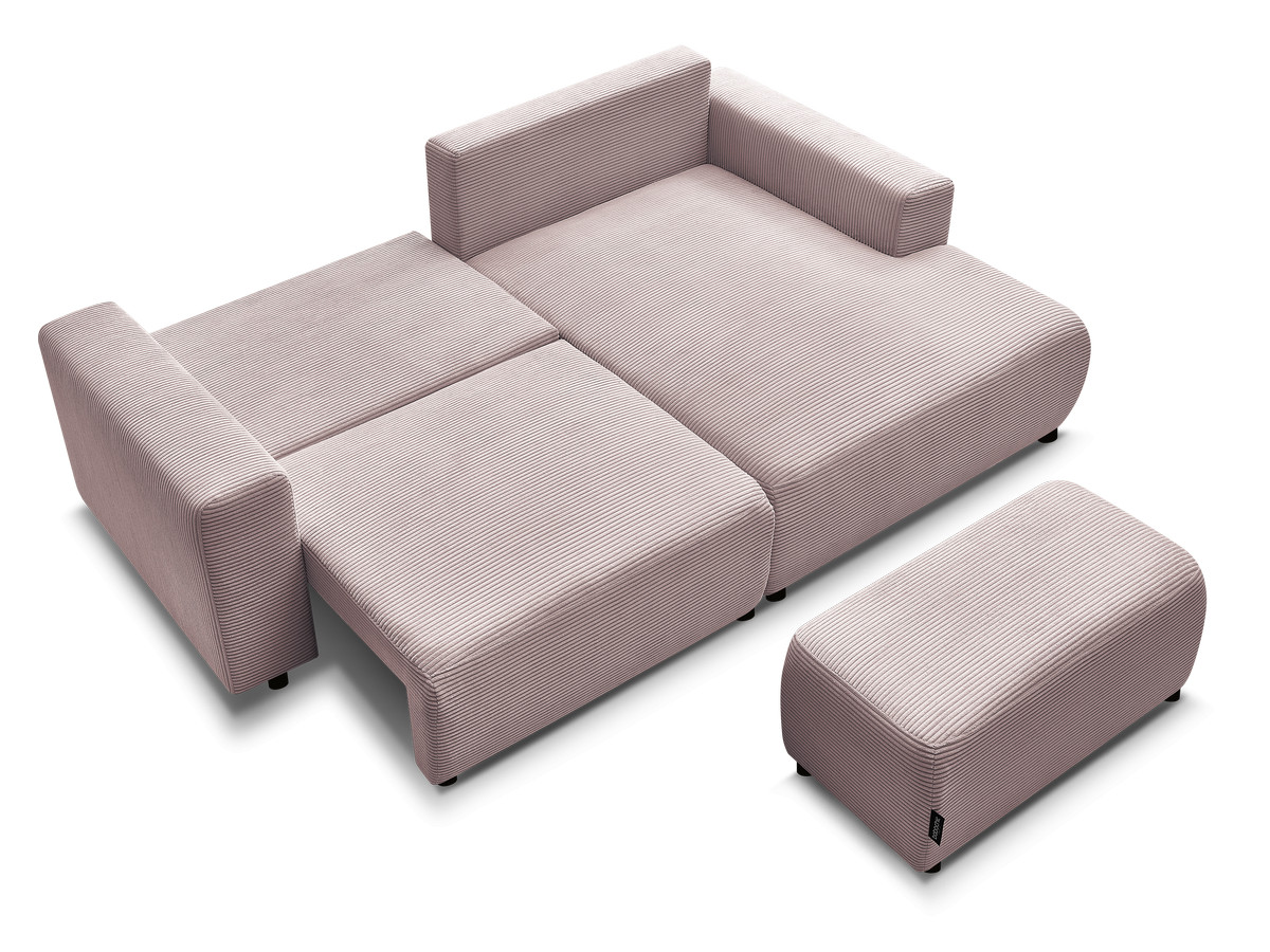 Canapé d'angle convertible coffre ATILLA velours côtelé avec pouf