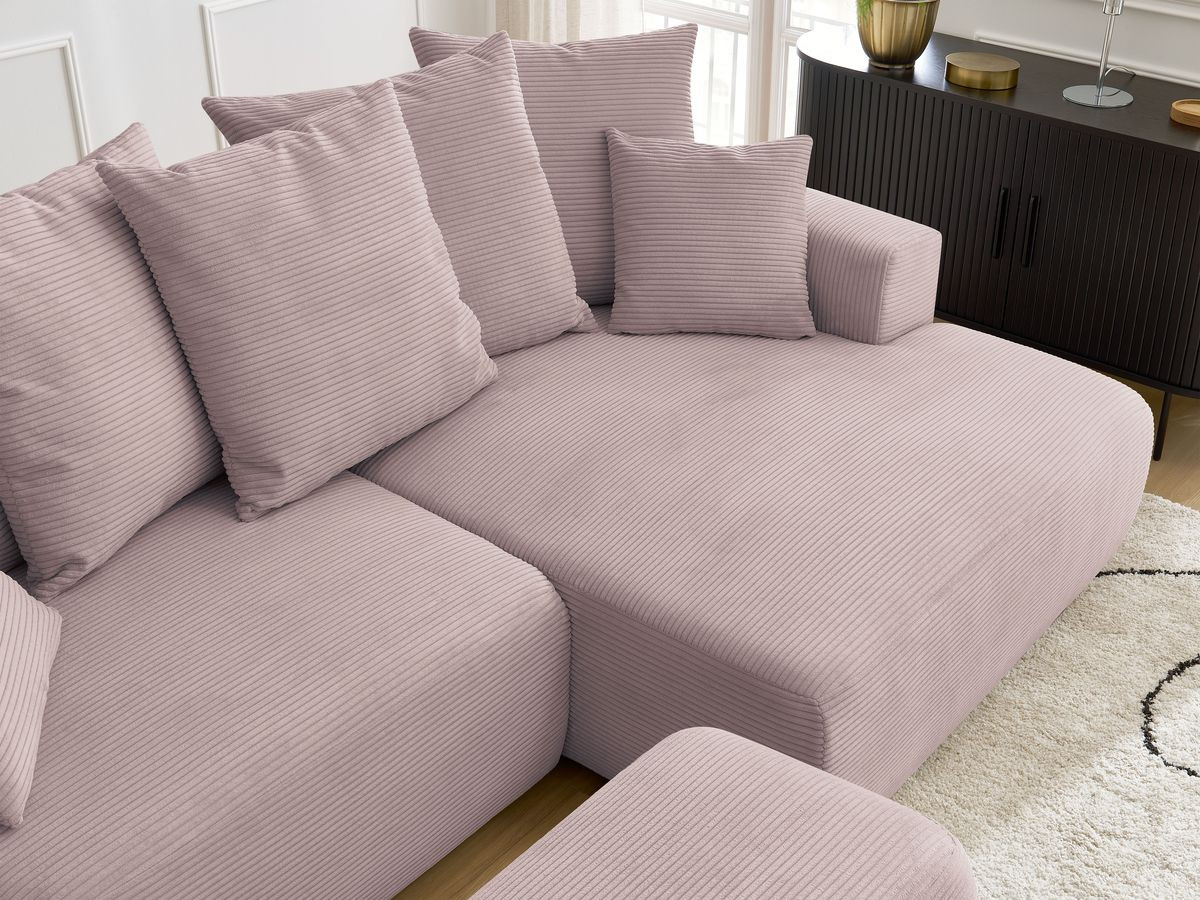 Canapé d'angle convertible coffre ATILLA velours côtelé avec pouf