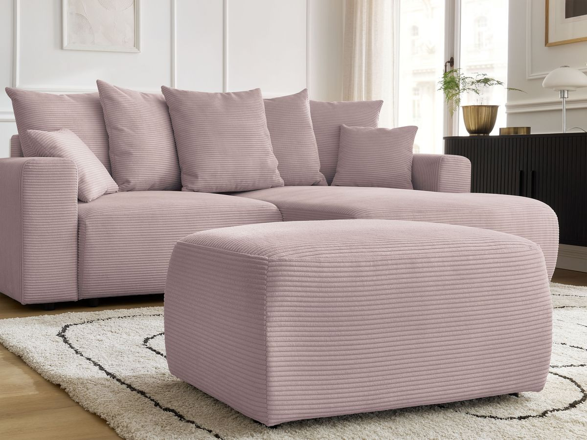 Canapé d'angle convertible coffre ATILLA velours côtelé avec pouf