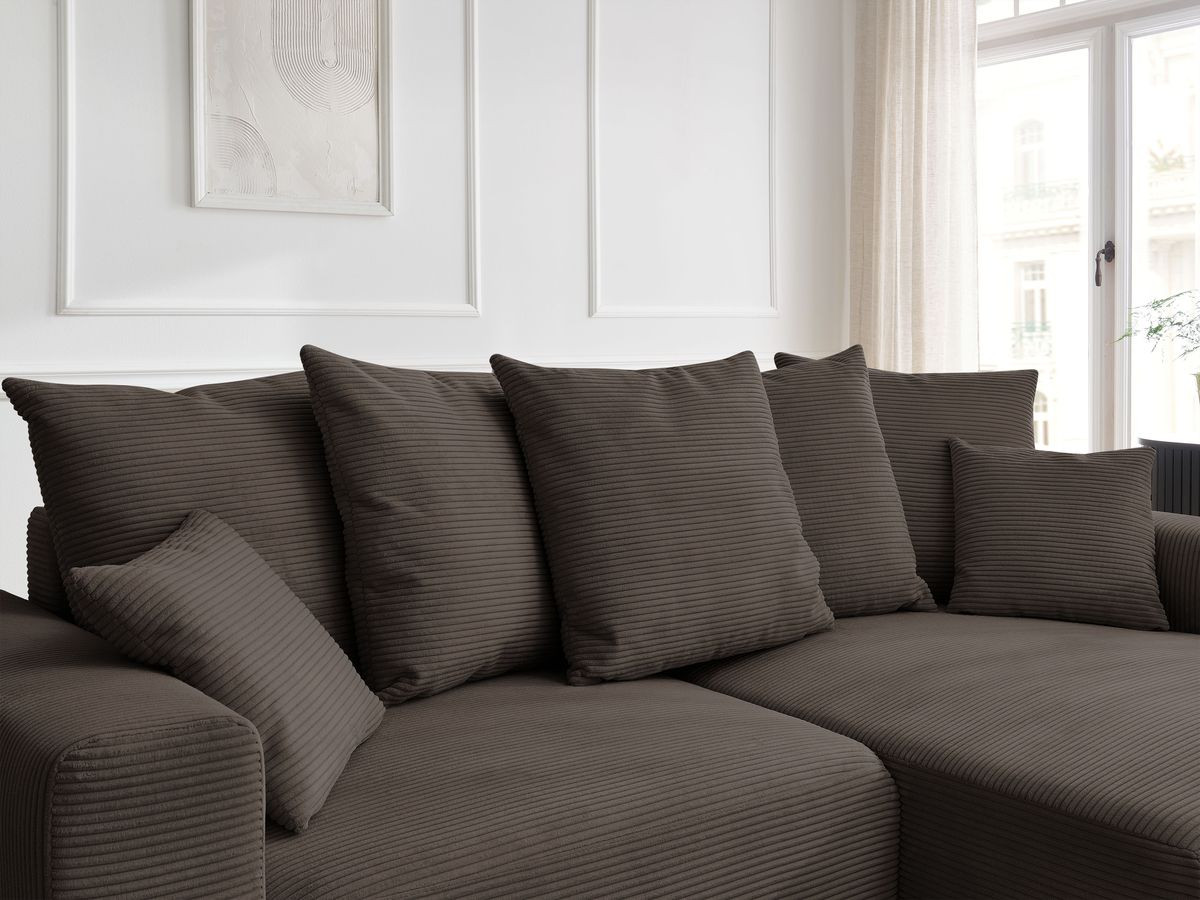 Canapé d'angle convertible coffre ATILLA velours côtelé avec pouf