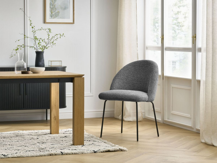 Chaise LALIE tissu chiné et pieds métal noir