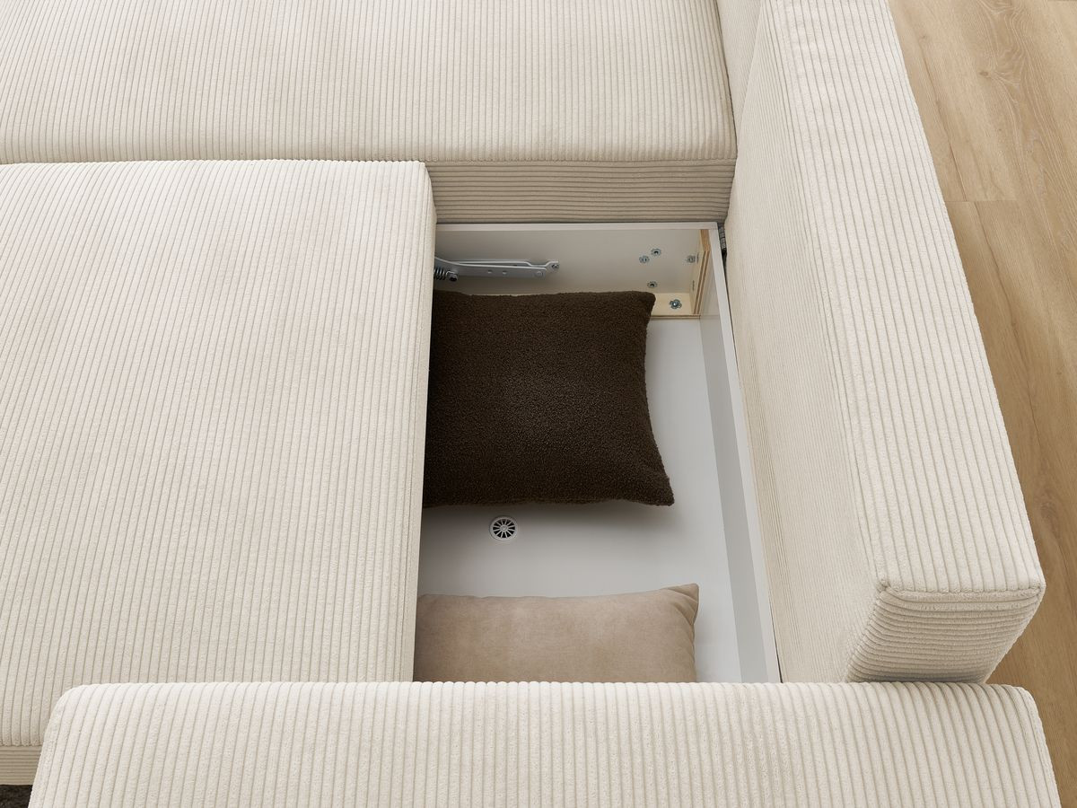 Canapé d'angle convertible coffre ATILLA velours côtelé avec pouf