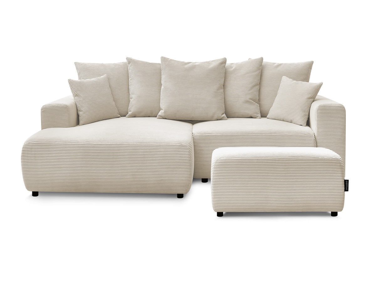 Canapé d'angle convertible coffre ATILLA velours côtelé avec pouf